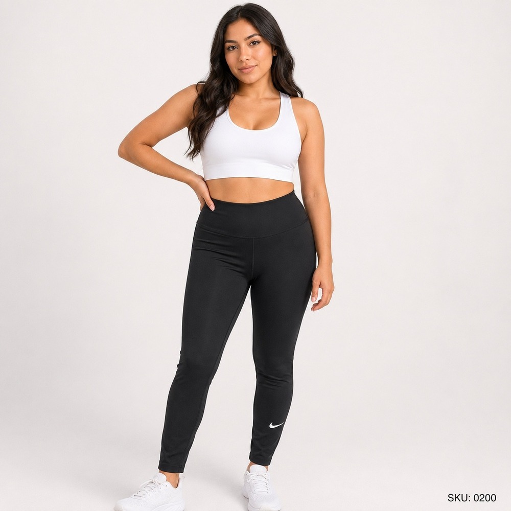 Nike Dri-FIT Womens Black High Waisted Cropped Leggings White Swoosh Logo Size M